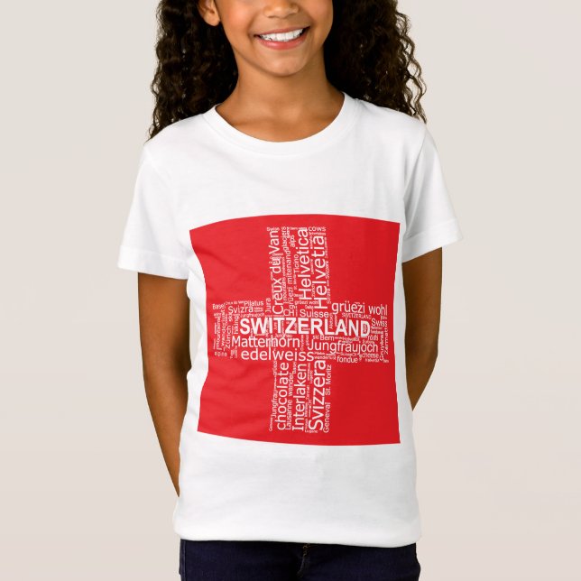Schweiz Flagga Ord Cloud T Shirt (Framsida)