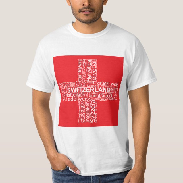 Schweiz Flagga Ord Cloud T Shirt (Framsida)