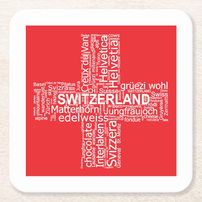 Schweiz Flagga Ord Cloud Underlägg Papper Kvadrat (Framsidan)