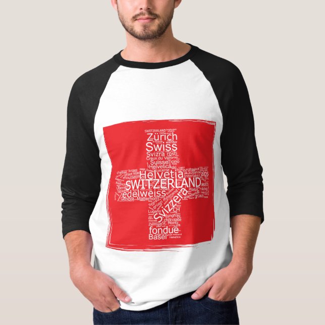 Schweiz Flagga Ord Cloud Vintage T Shirt (Framsida)