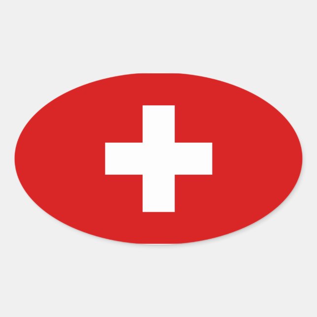 Schweiz Flagga Ovalt Klistermärke (Framsida)