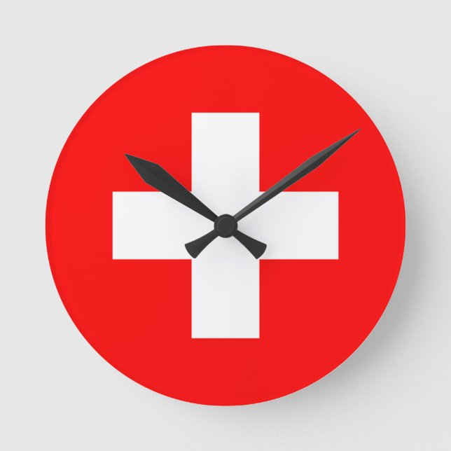 Schweiz Flagga Rund Klocka (Framsida)