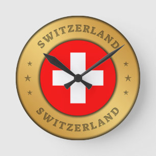 Schweiz Flagga Rund Klocka