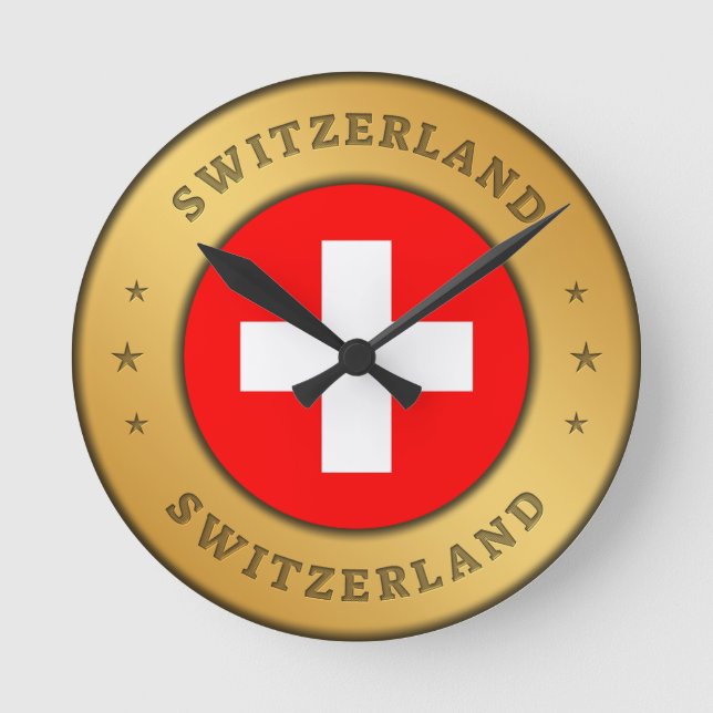 Schweiz Flagga Rund Klocka (Framsida)