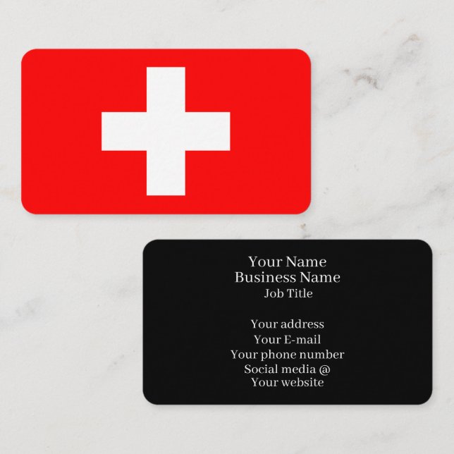 Schweiz Flagga Schweiz Schweiziska Europa Visitkort (Fram/baksida)