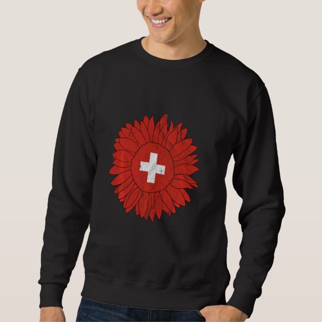 Schweiz Flagga Schweiz Solrosschweiziska Flagga fö Lång Ärmad Tröja (Framsida)