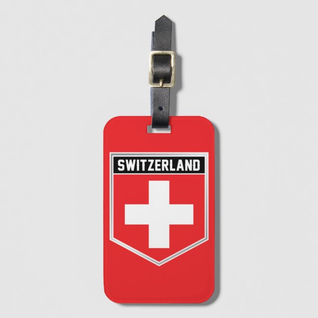 Schweiz Flagga Shield Bagagebricka (Framsida vertikal)