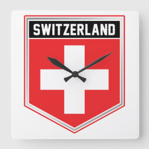 Schweiz Flagga Shield Fyrkantig Klocka