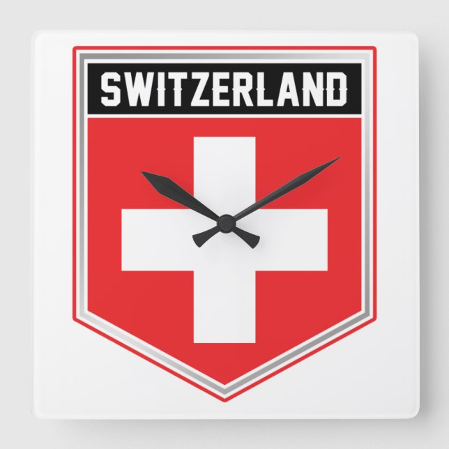 Schweiz Flagga Shield Fyrkantig Klocka (Framsida)