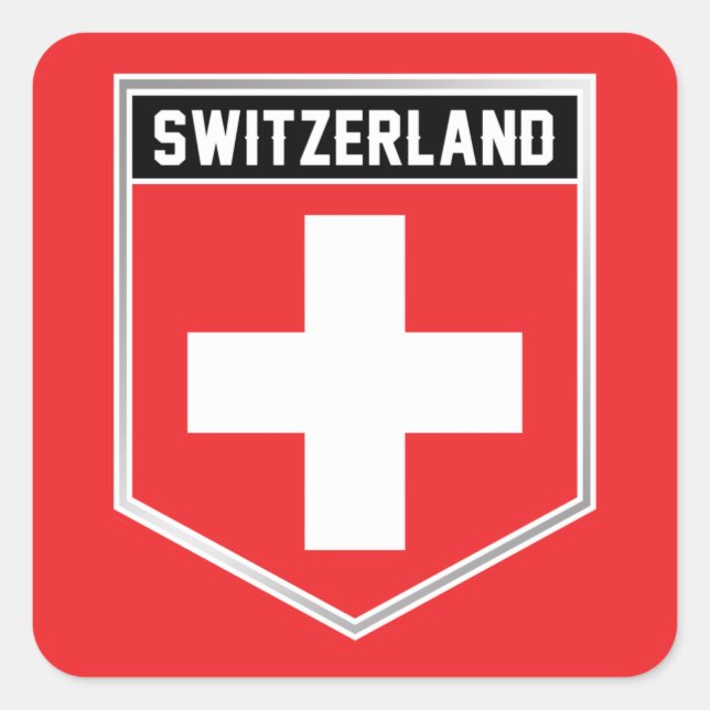 Schweiz Flagga Shield Fyrkantigt Klistermärke (Framsida)