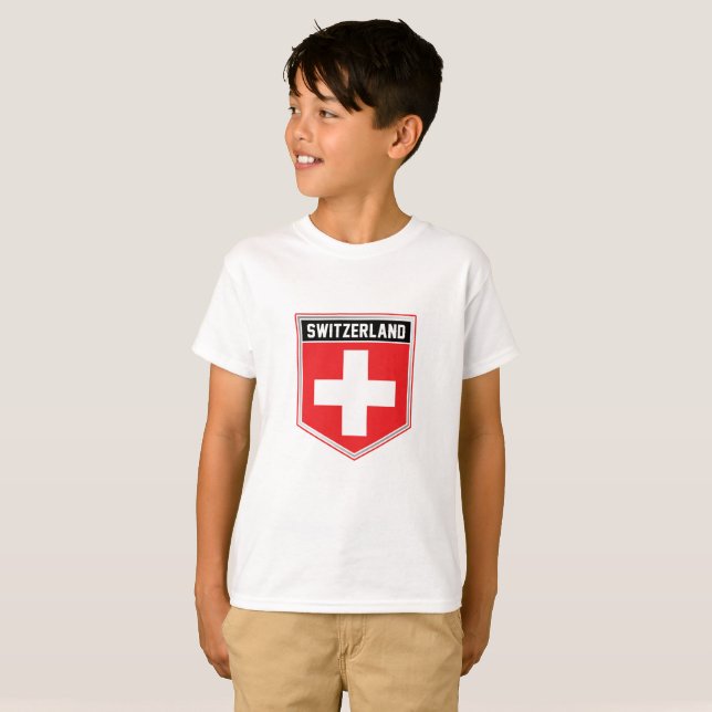 Schweiz Flagga Shield T-Shirt (Hel framsida)