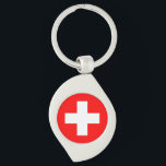 Schweiz Flagga Swirl Silverfärgad Nyckelring<br><div class="desc">Schweiz Flagga</div>