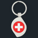 Schweiz Flagga Swirl Silverfärgad Nyckelring<br><div class="desc">Schweiz Flagga</div>