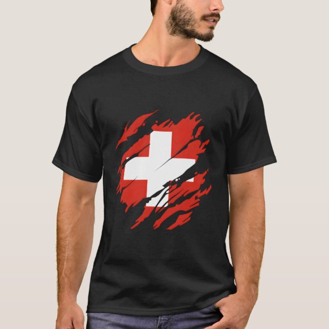Schweiz Flagga T Shirt (Framsida)