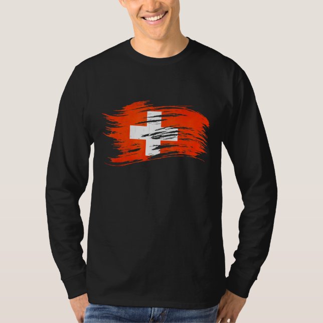 Schweiz Flagga T Shirt (Framsida)