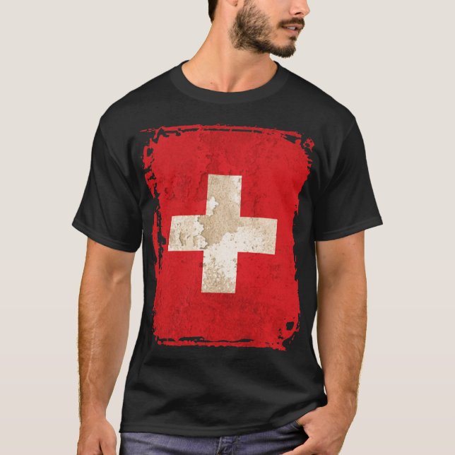 Schweiz Flagga Tee Shirt (Framsida)
