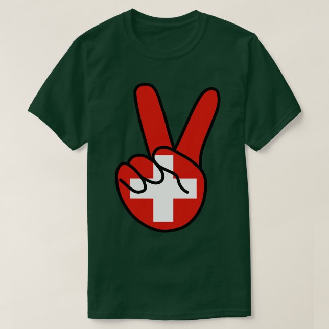 Schweiz Flagga V-tecken T Shirt (Design framsida)