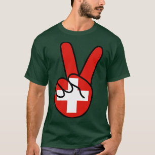 Schweiz Flagga V-tecken T Shirt