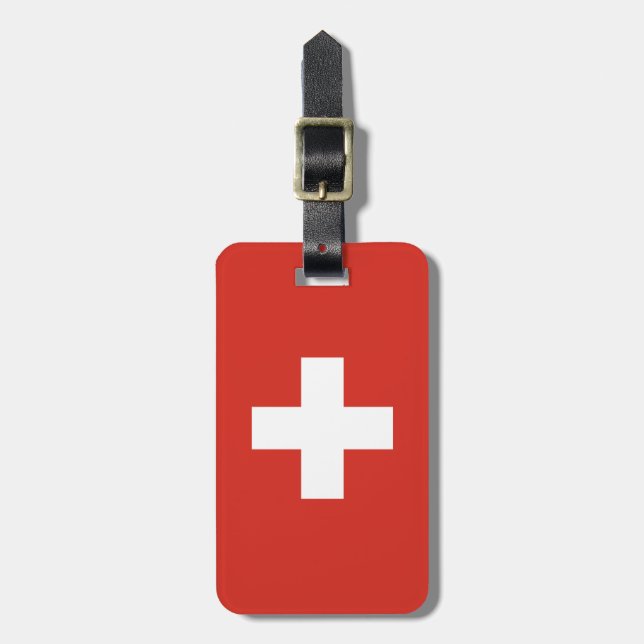 Schweiz flagga - vit kors bagagebricka (Vertikal Framsida)
