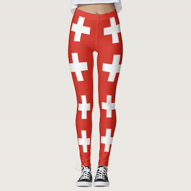 Schweiz flagga - vita kor leggings (Framsida)
