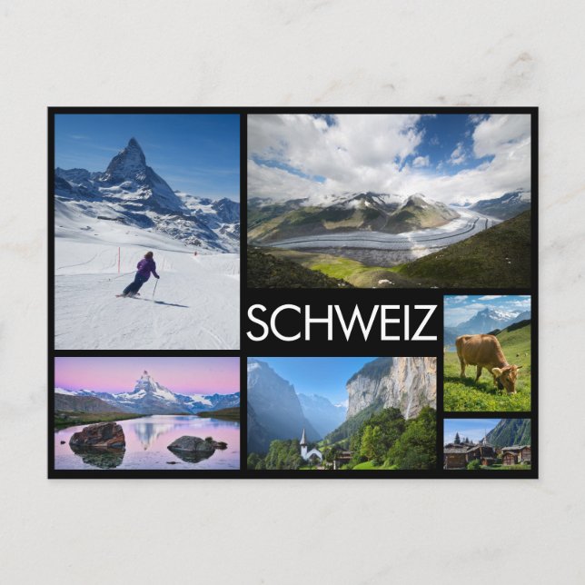 Schweiz flerbilderkollage svart vykort (Framsida)