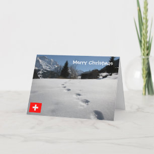 Schweiz, fotavtryck i snö helgkort