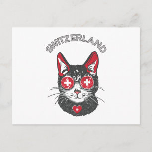 Schweiz Fotboll Katt Maskot Schweiz Fan flagga Vykort