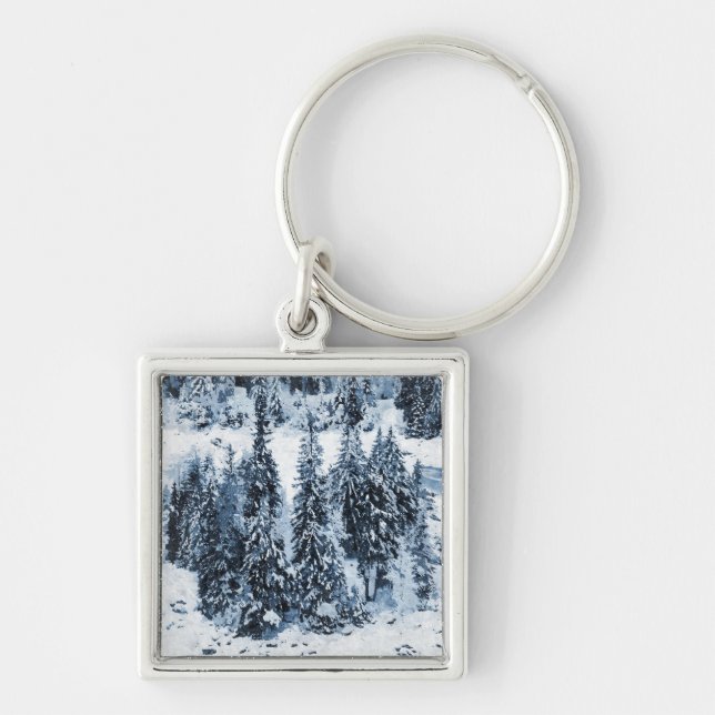 Schweiz Fyrkantig Silverfärgad Nyckelring (Framsidan)