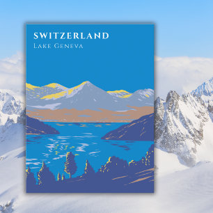 Schweiz Genèvesjön Vintage Konst Dekoration Resa Vykort