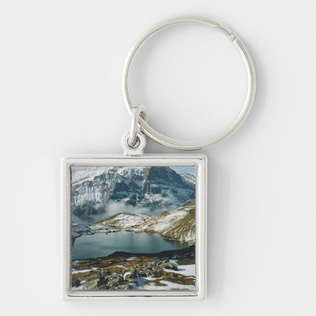 Schweiz, Grindelwald, Bernalperna, Utsikt Fyrkantig Silverfärgad Nyckelring (Framsidan)