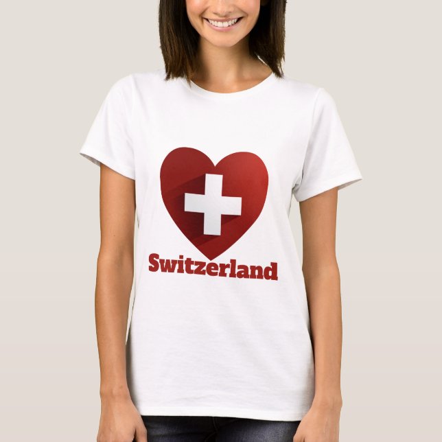 Schweiz Heart Flagga T Shirt (Framsida)