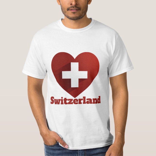 Schweiz Heart Flagga T-Shirt (Framsida)