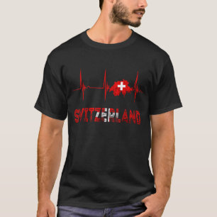 Schweiz Heartslag EKG Pulse Schweiz Schweiz Flagga T Shirt