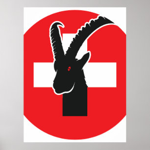 Schweiz Ibex Swiss National Animal Flagga Poster
