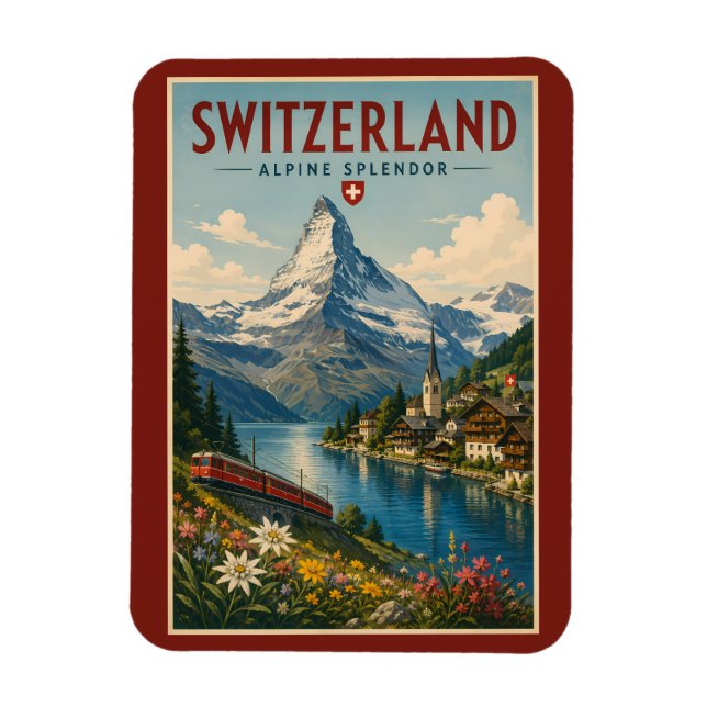 Schweiz Illustration Resa Konst Vintage Magnet (Vertikal)
