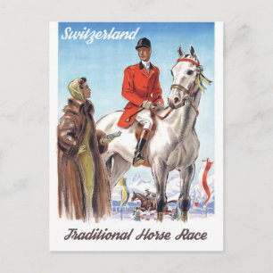 Schweiz, jockey på en häst, vintage vykort
