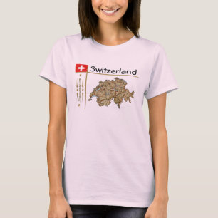 Schweiz Karta + Flagga + Avdelning T-Shirt