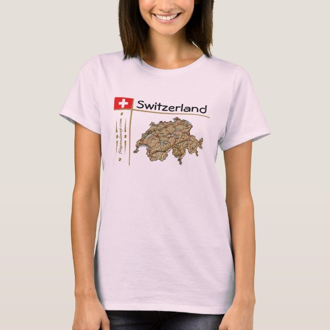 Schweiz Karta + Flagga + Avdelning T-Shirt (Framsida)