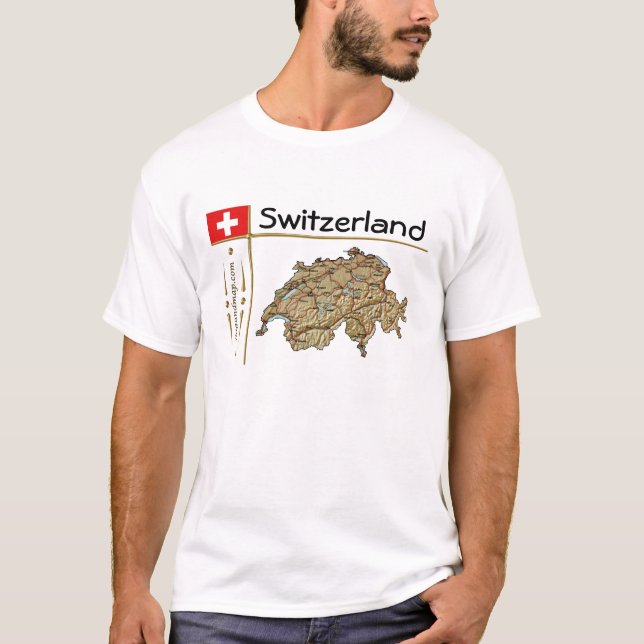 Schweiz Karta + Flagga + Avdelning T-Shirt (Framsida)