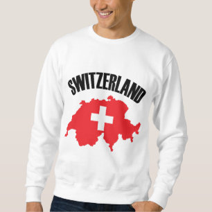 Schweiz Karta Flagga Lång Ärmad Tröja