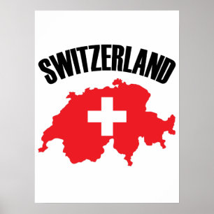 Schweiz Karta Flagga Poster