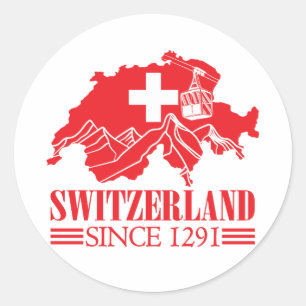 Schweiz Karta Flagga sedan 1291 Runt Klistermärke