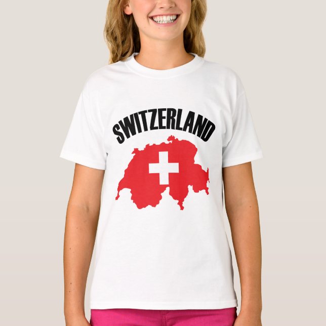Schweiz Karta Flagga T Shirt (Framsida)