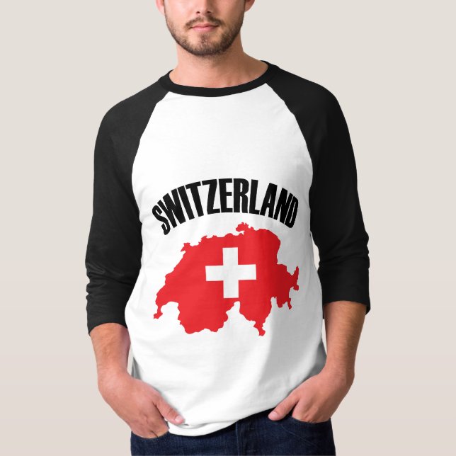 Schweiz Karta Flagga T Shirt (Framsida)