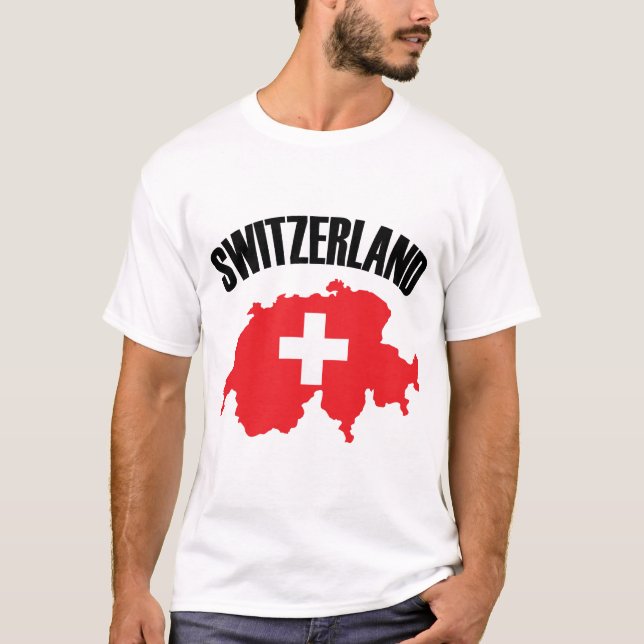 Schweiz Karta Flagga T Shirt (Framsida)