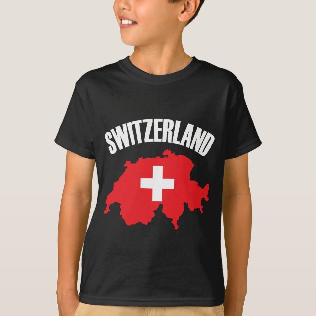 Schweiz Karta Flagga T Shirt (Framsida)