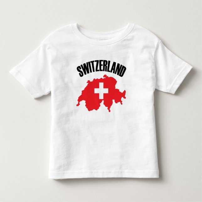 Schweiz Karta Flagga T Shirt (Framsida)