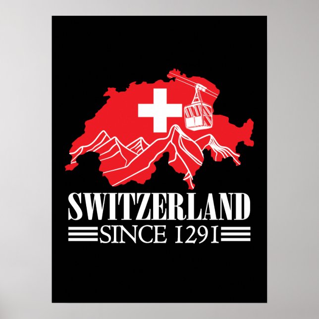 Schweiz Karta sedan 1291 Berg i Schweiz Flagga Poster (Framsidan)