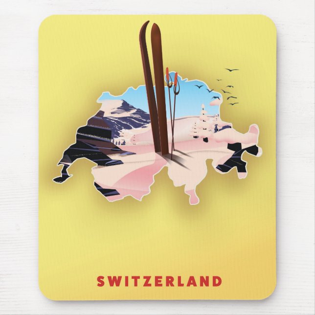 Schweiz karta Ski-reseaffisch. Musmatta (Framsidan)