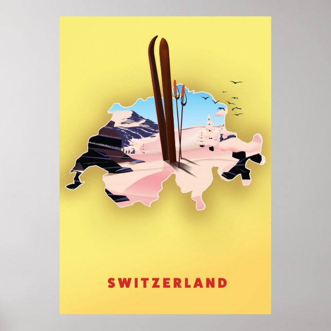 Schweiz karta Ski-reseaffisch. Poster (Framsidan)